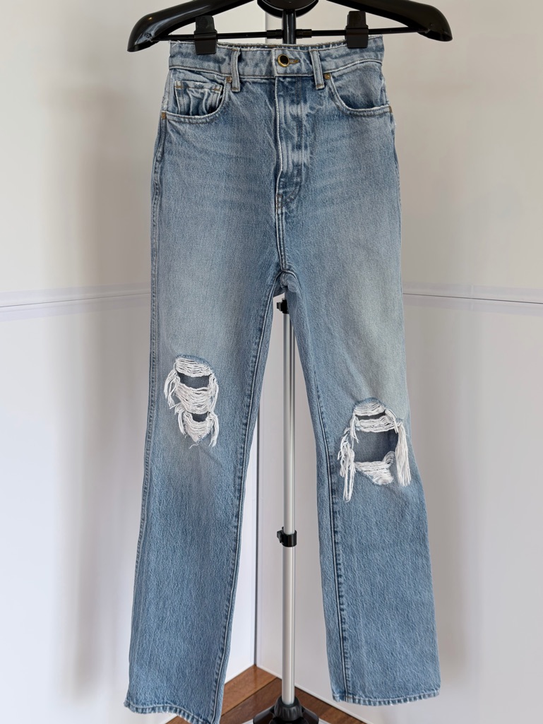 Khaite Danielle Light Blue Distressed Straight-Leg Jean